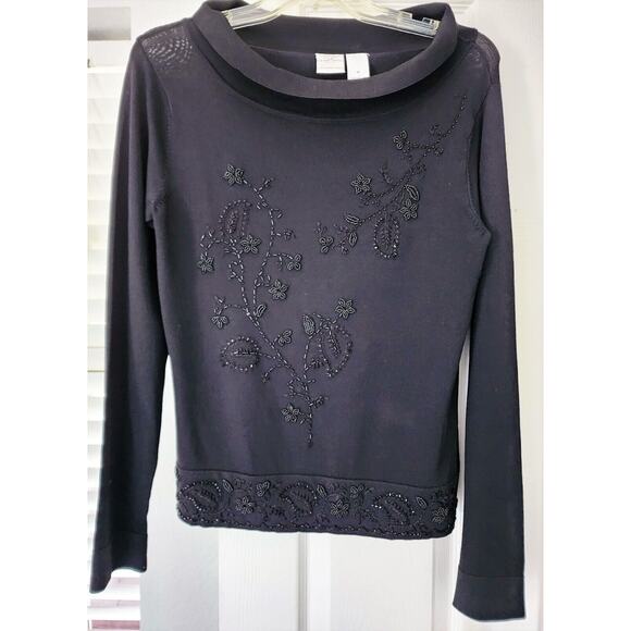 EMMA JAMES-Black-Beaded-Knit-Pullover-Cowl Neck-SIZE M-NWT - Picture 3 of 12